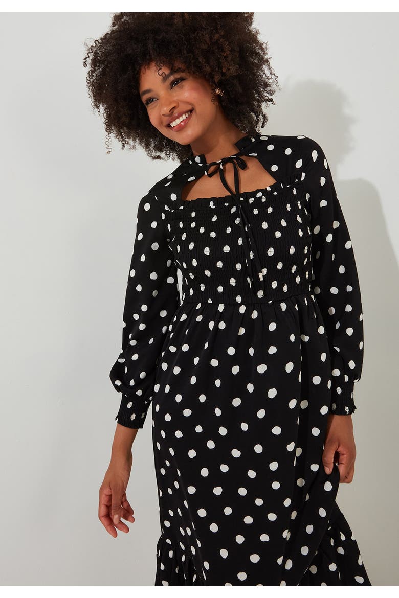 Long Sleeve Smocked Midi Dress, Alternate, color, SCATTERED DOT