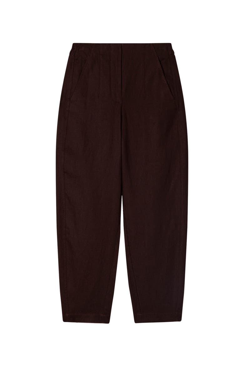 Linen Barrel Leg Trouser, Alternate, color, Brown