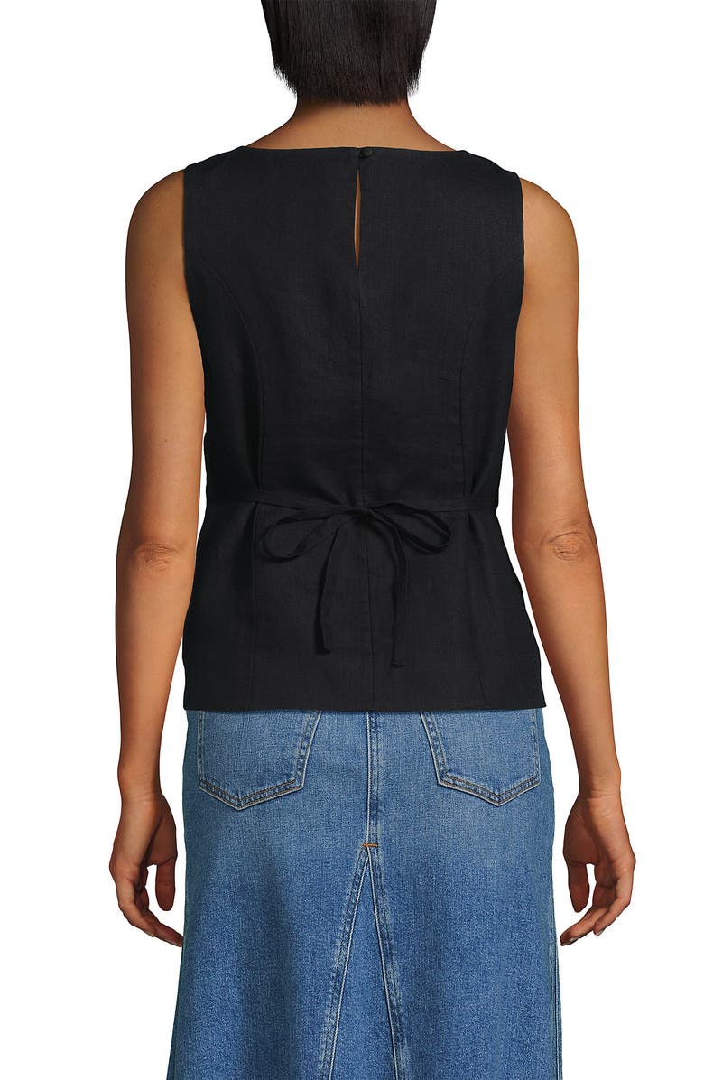 Lands' End Linen Sleeveless Peplum Top, Alternate, color, Black