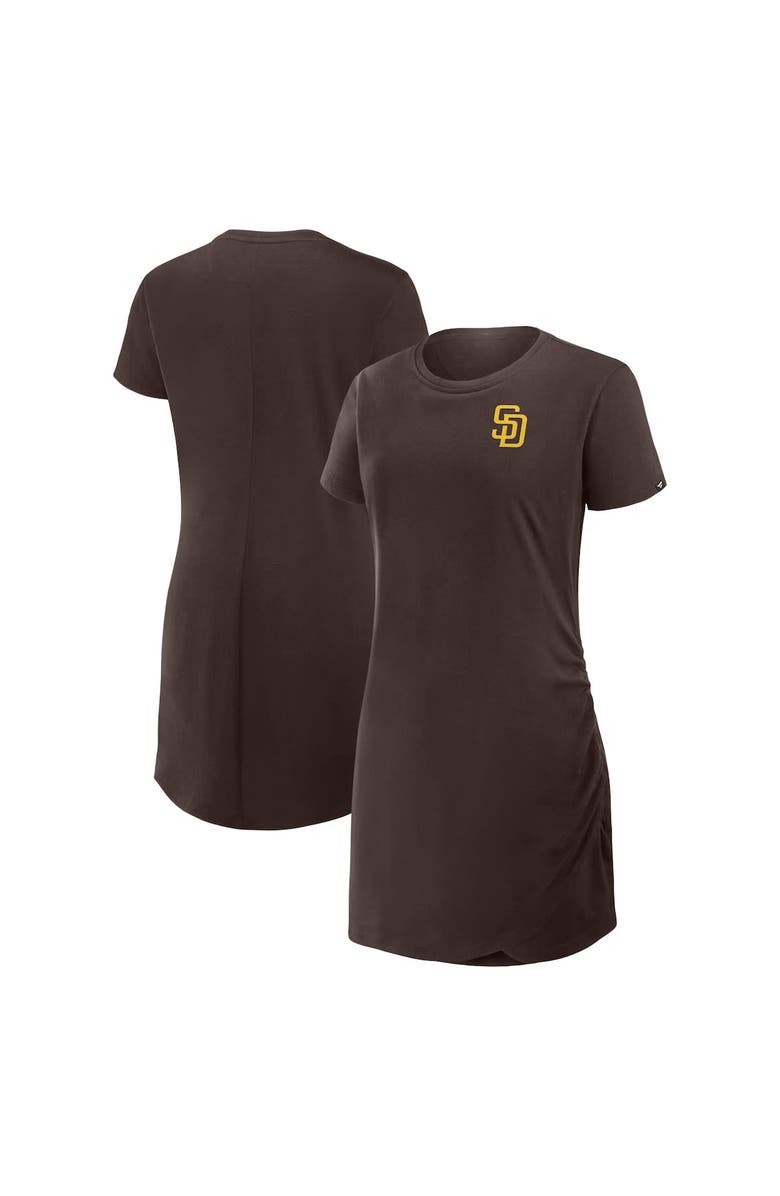 FANATICS Women's Fanatics Brown San Diego Padres Ruched Drape T-Shirt Dress, Alternate, color, Brown