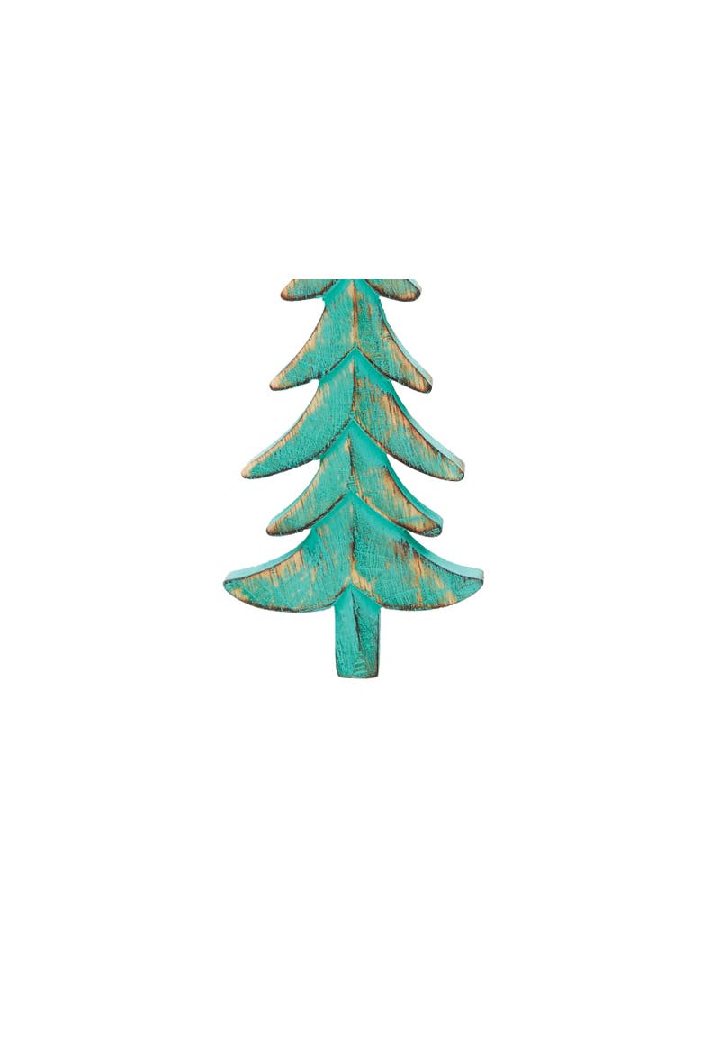 Wooden Green Wash Carved Tree Christmas Ornament, Alternate, color, Green