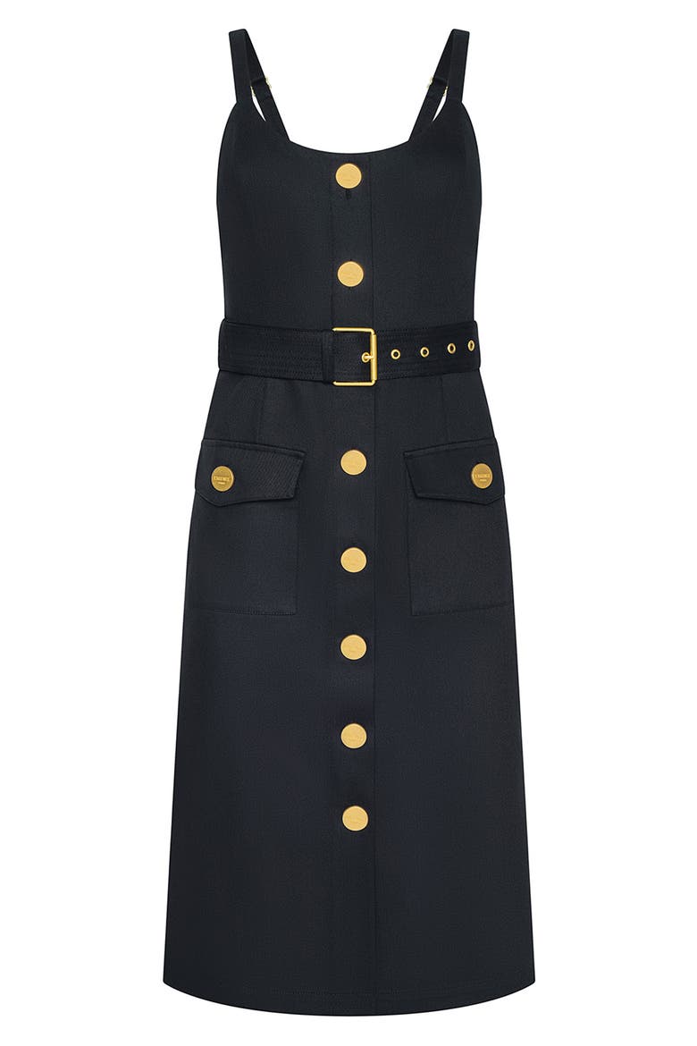 Ida Sleeveless Belted Stretch Cotton Dress, Alternate, color, BLACK