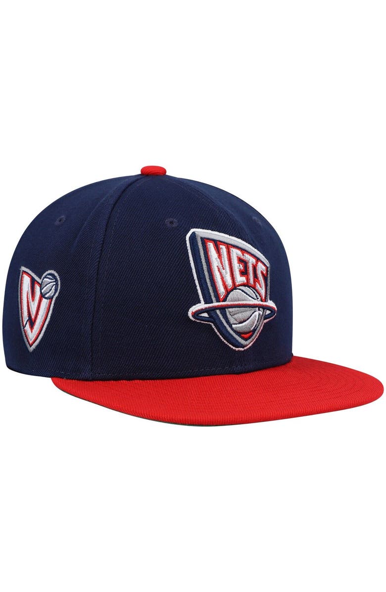 Mitchell & Ness Men's Mitchell & Ness Navy/Red New Jersey Nets Hardwood Classics Core Side Snapback Hat, Main, color,