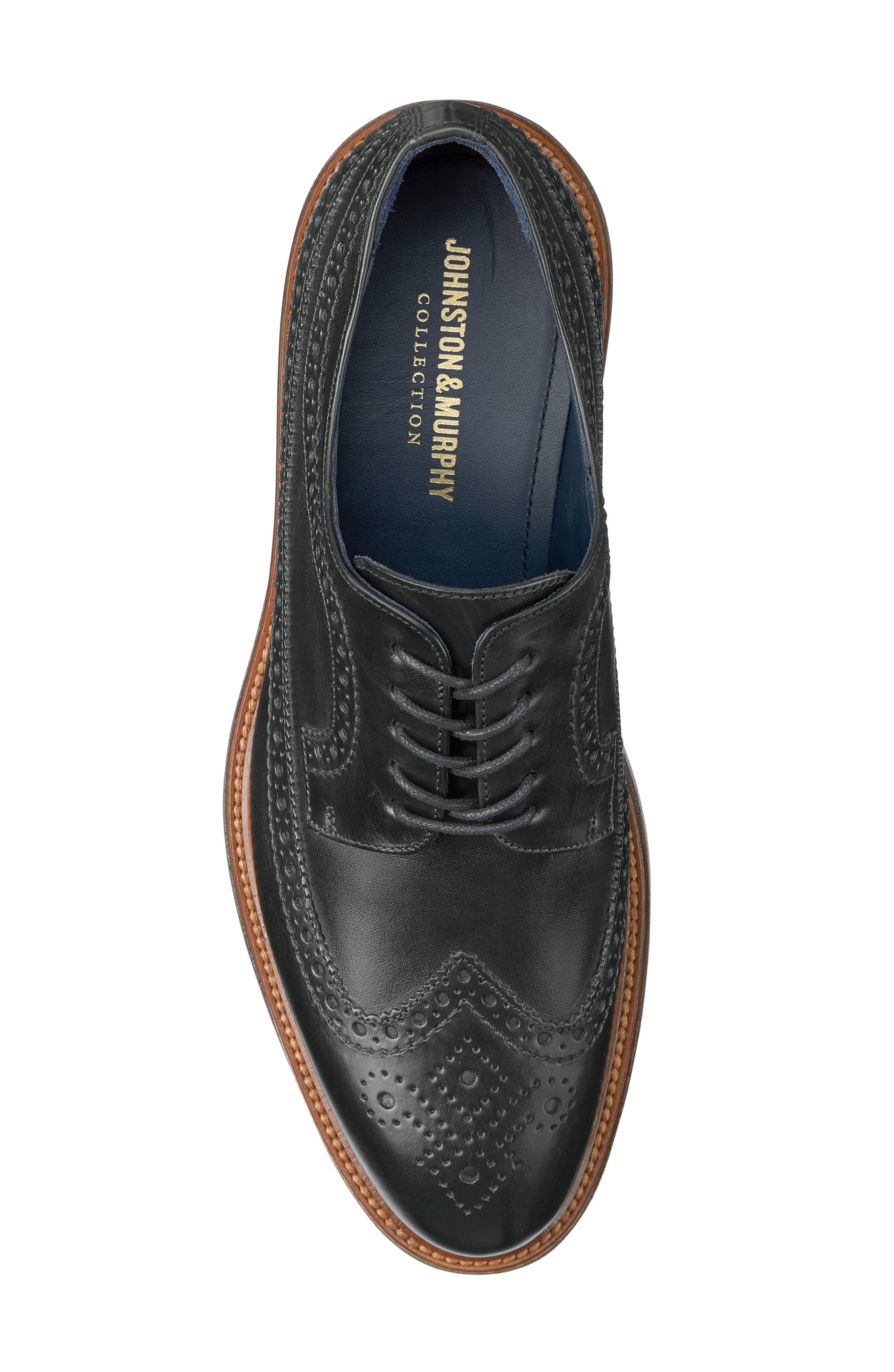 Johnston & Murphy Jenson Longwing Derby, Alternate, color, Black Italian Calfskin