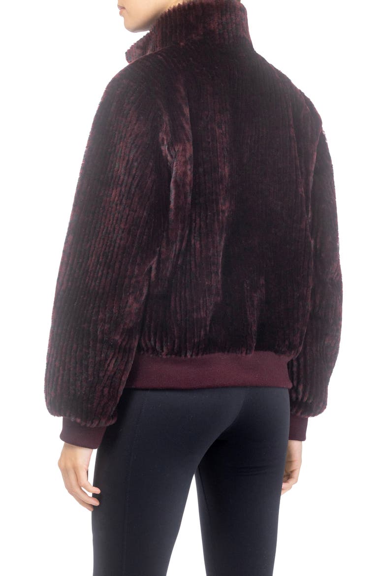 Reversible Grooved Genuine Shearling Insignia Bomber Jacket, Alternate, color, Burgundy/Black