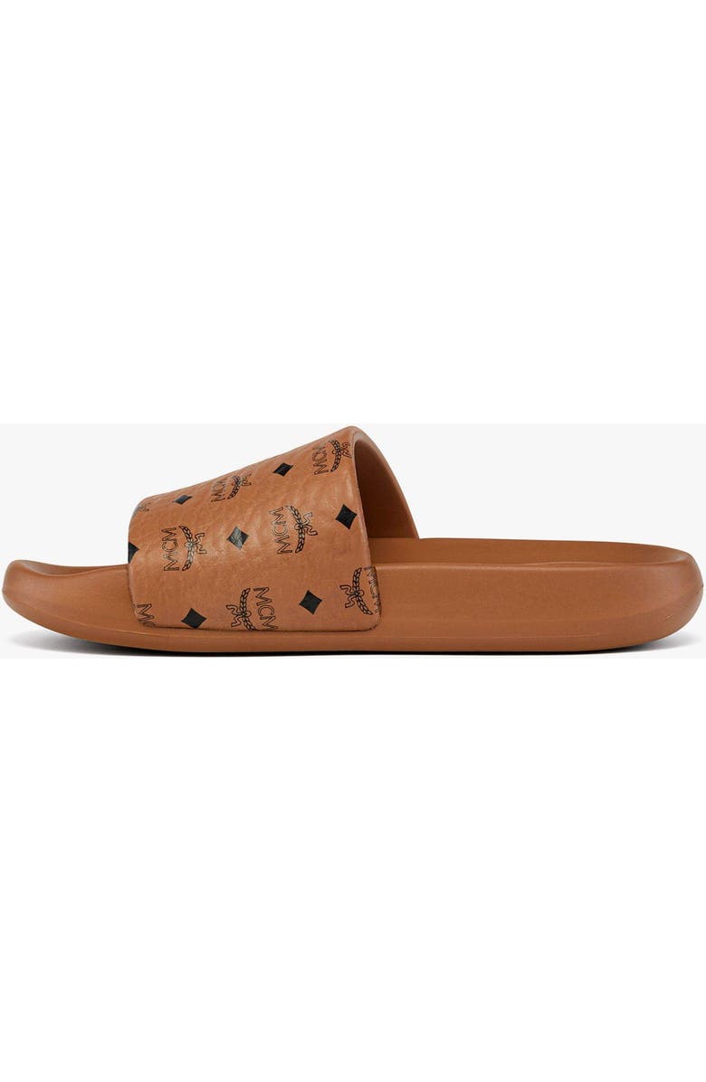 MCM Women's Monogram Print Rubber Slides, Alternate, color, Cognac