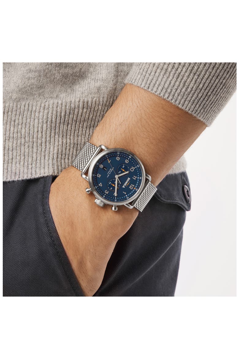 Canfield Model C56 Chronograph Mesh Strap Watch, 43mm, Alternate, color, BLUE