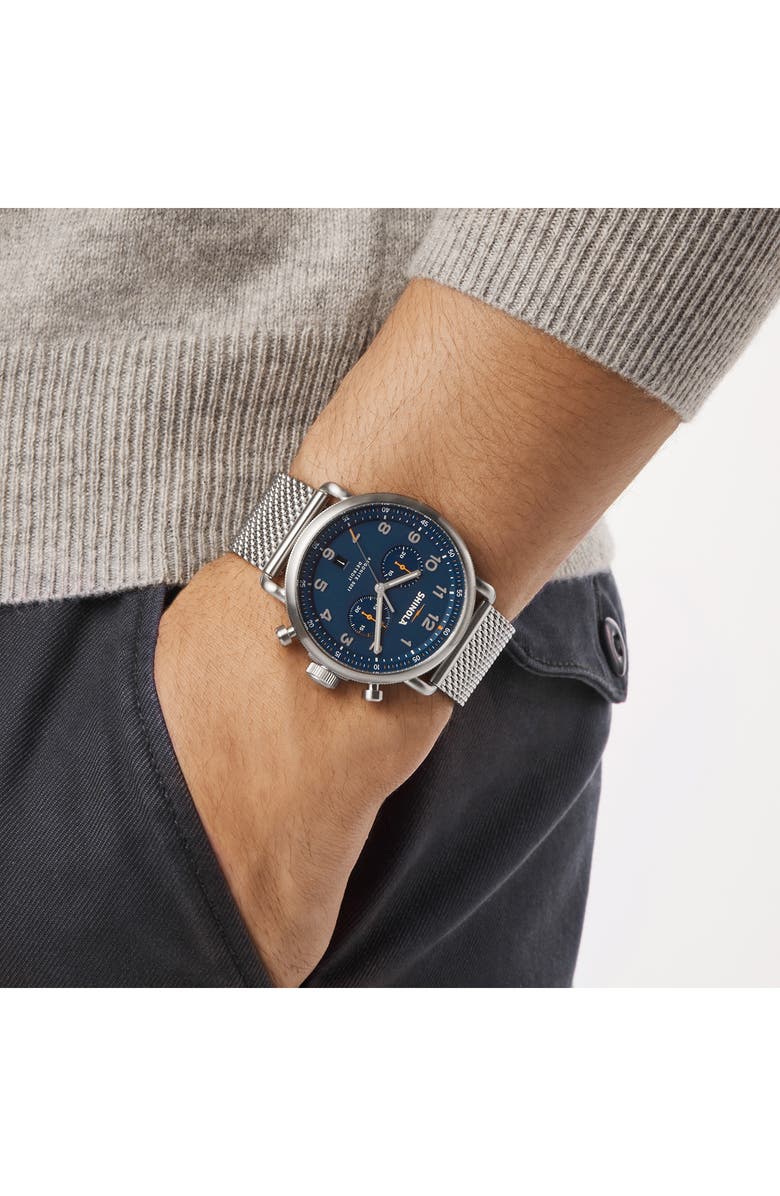 Shinola Canfield Model C56 Chronograph Mesh Strap Watch, 43mm, Alternate, color, Blue