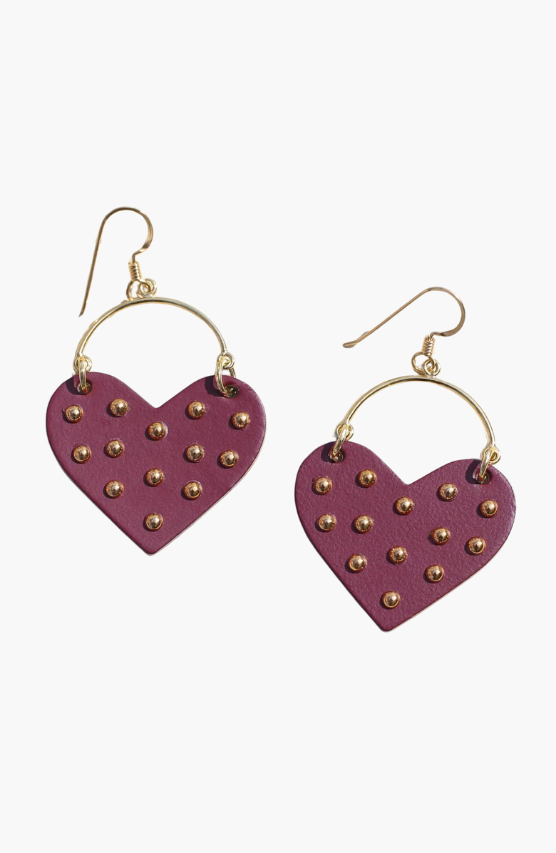 Nickel & Suede Studded Harlow Earrings, Main, color, Burgundy / Silver