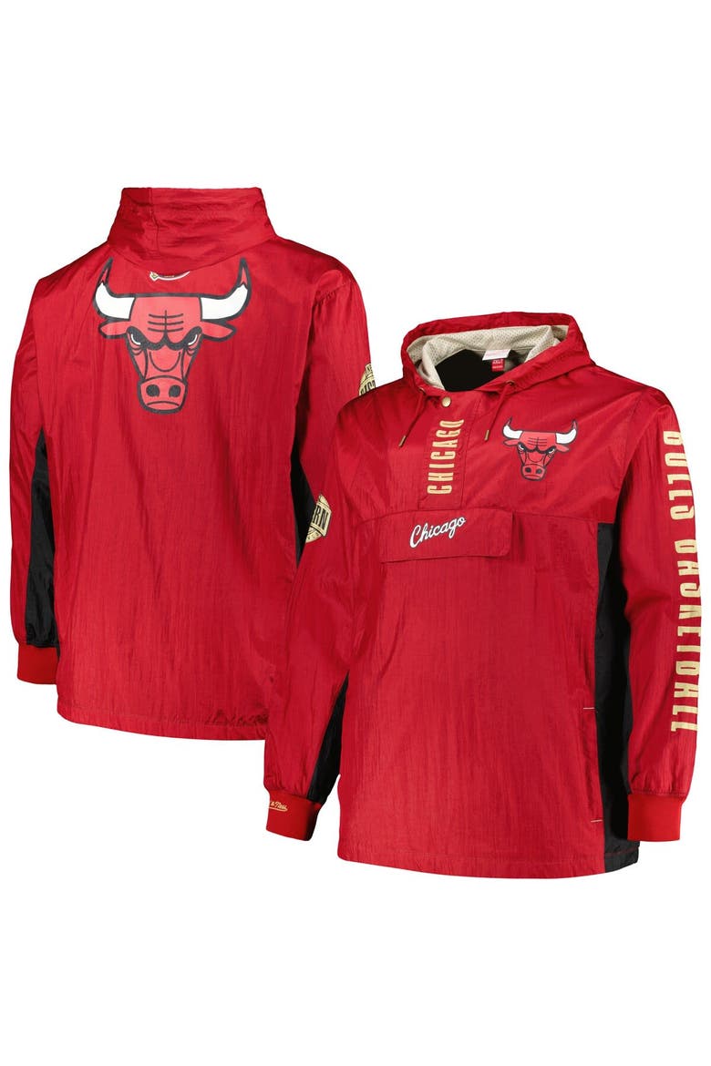 Men's Mitchell & Ness Red Chicago Bulls Big & Tall Hardwood Classics Team OG 2.0 Anorak Hoodie Quarter-Zip Windbreaker Jacket, Main, color, Red