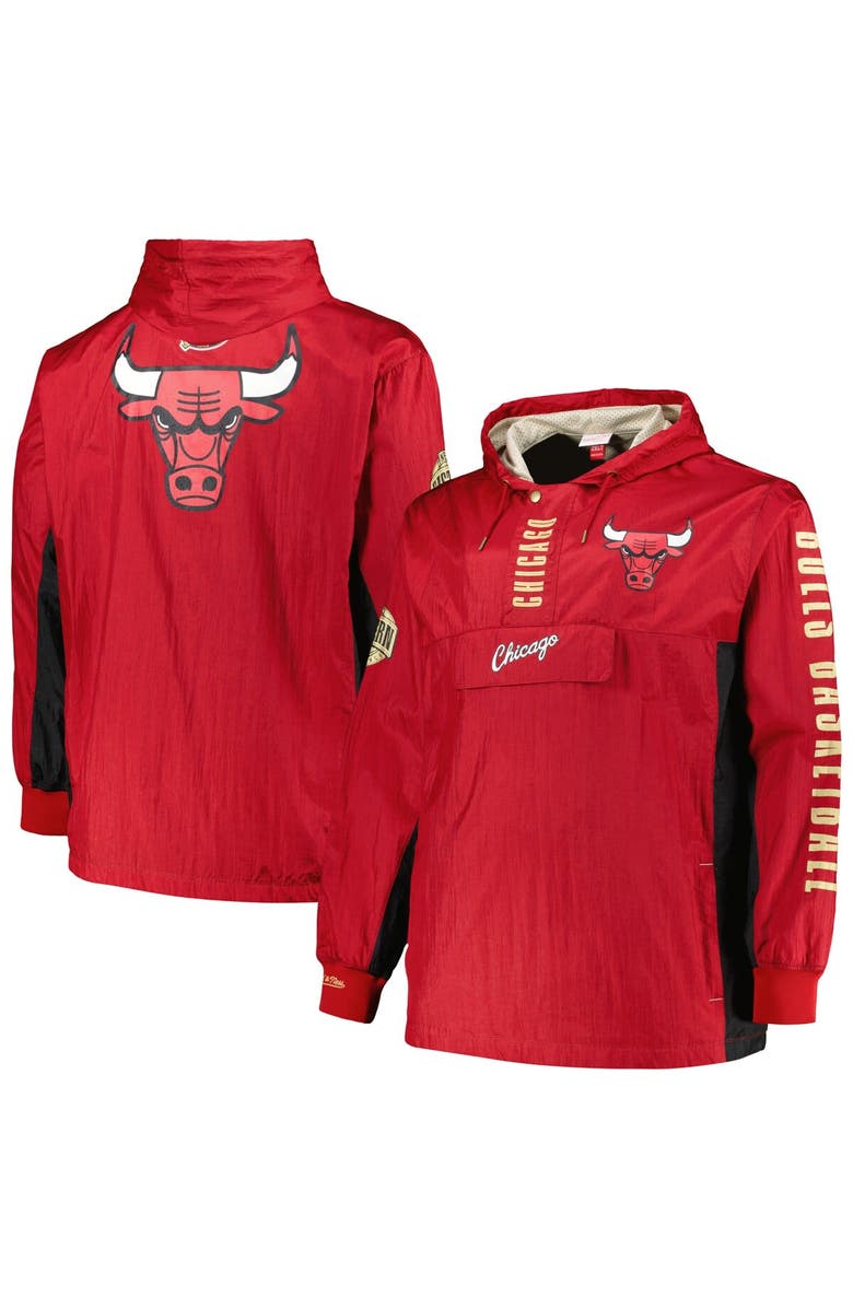Mitchell & Ness Men's Mitchell & Ness Red Chicago Bulls Big & Tall Hardwood Classics Team OG 2.0 Anorak Hoodie Quarter-Zip Windbreaker Jacket, Main, color, Red