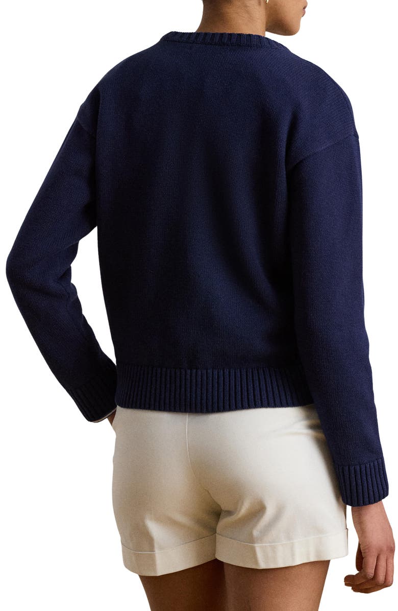 Lauren Ralph Lauren Golden Retriever Intarsia Cotton Sweater, Alternate, color, Refined Navy Blue/ Multi