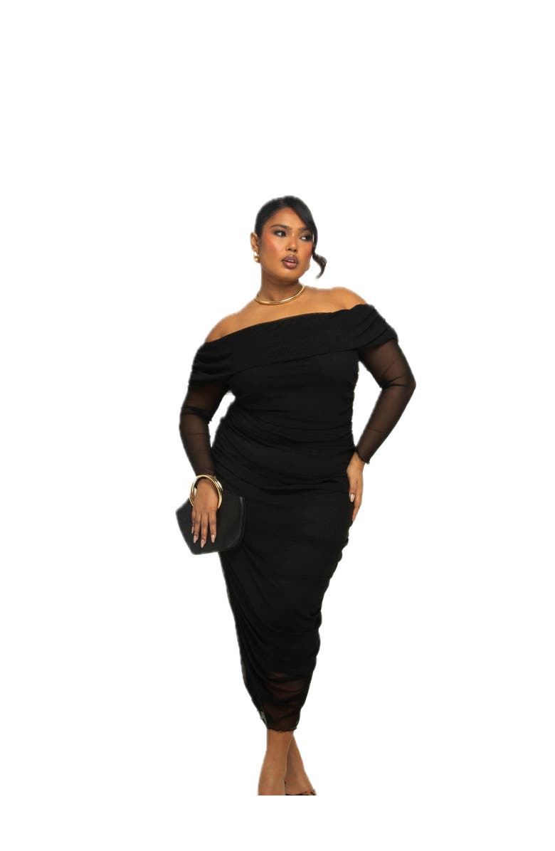 FASHION-SZN CURVE Plus Size Bardot Ruched Midaxi Dress, Main, color, Black