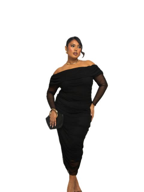 Plus Size Bardot Ruched Midaxi Dress