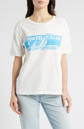 Daydreamer Smooth Sailin' Cotton Graphic T-shirt In White