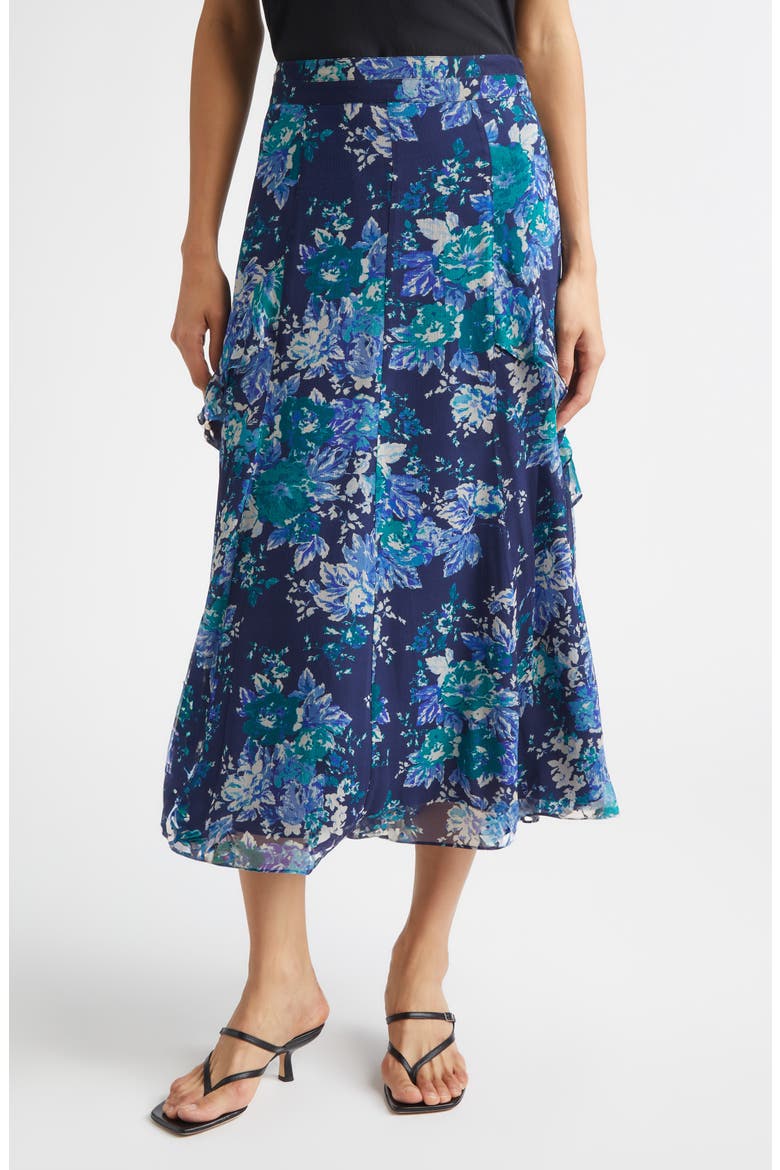 Orla Floral Print Chiffon Maxi Skirt, Main, color, NAVY/ JADE/ ECRU