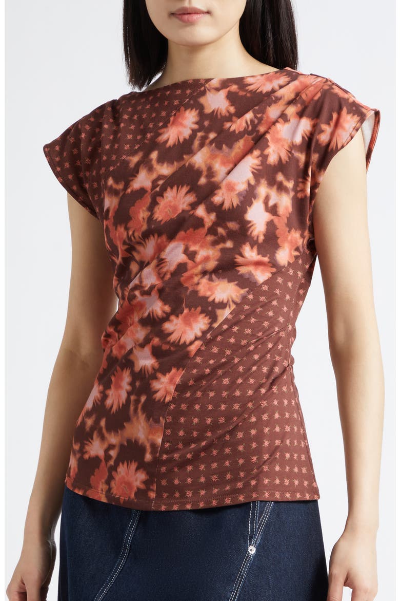 Desert Floral Patchwork Cap Sleeve Cotton Top, Alternate, color, RUST MULTI