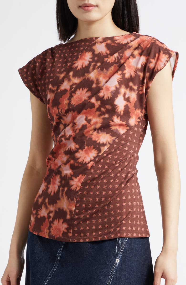 3.1 Phillip Lim Desert Floral Patchwork Cap Sleeve Cotton Top, Alternate, color, Rust Multi