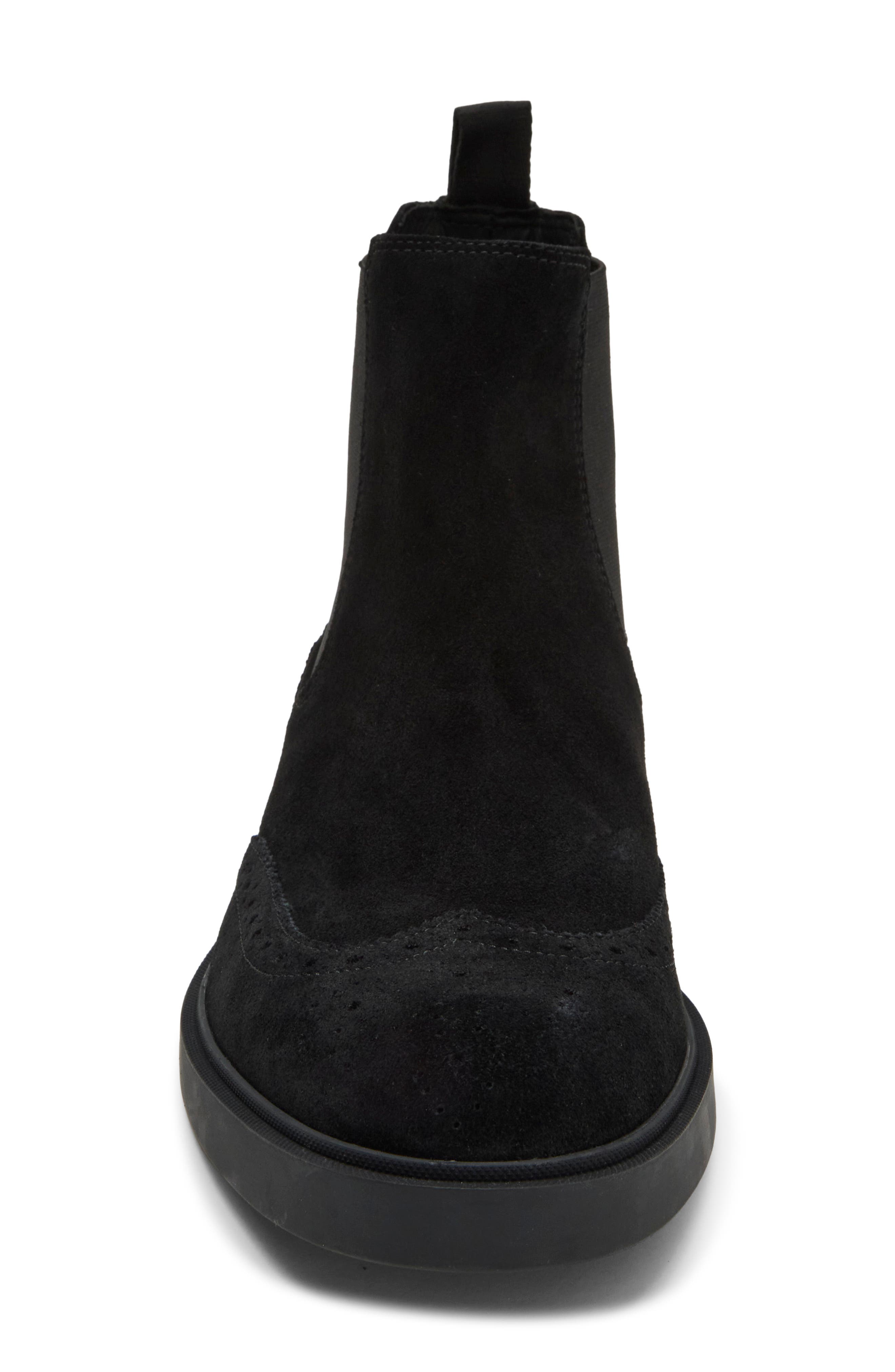 Calev Brogue Chelsea Boot, Alternate, color, BLACK