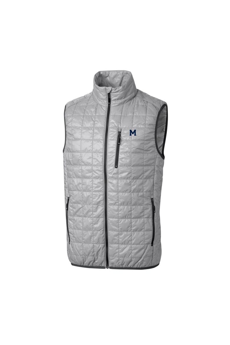 Men's Cutter & Buck Gray Michigan Wolverines Team Logo Big & Tall Rainier PrimaLoft Eco Insulated Full-Zip Puffer Vest, Alternate, color, Gray