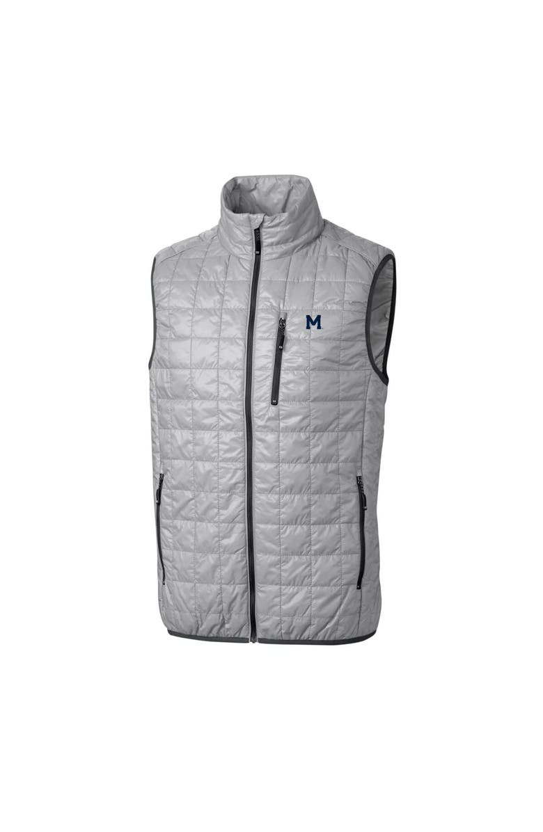 Cutter & Buck Men's Cutter & Buck Gray Michigan Wolverines Team Logo Big & Tall Rainier PrimaLoft Eco Insulated Full-Zip Puffer Vest, Alternate, color,