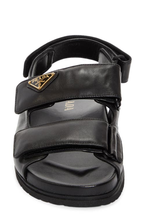 Prada Open-toe Black Lamb Leather Sandals With Adjustable Straps In Nero