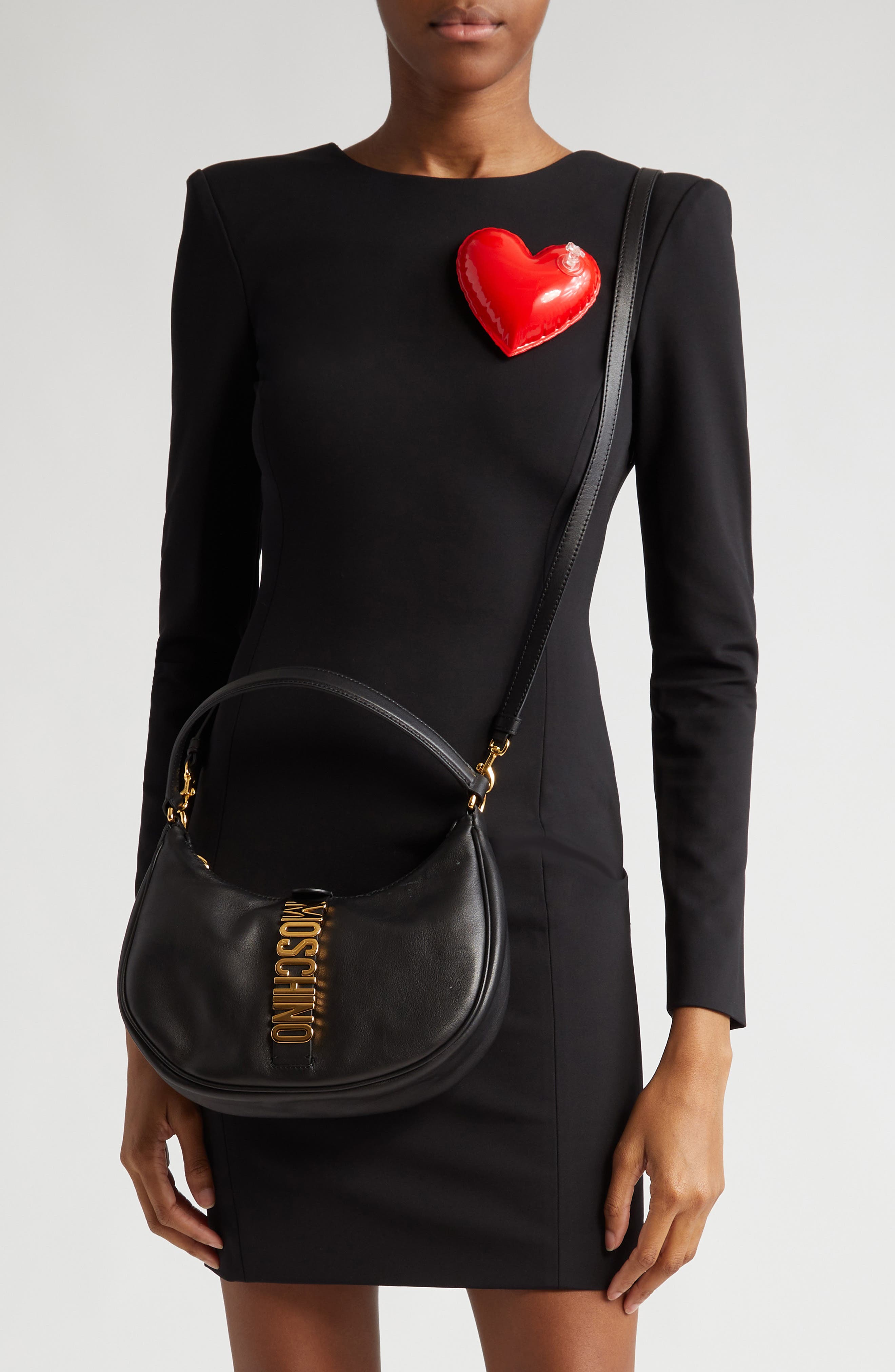 Moschino Logo Belt Leather Shoulder Bag, Alternate, color, 