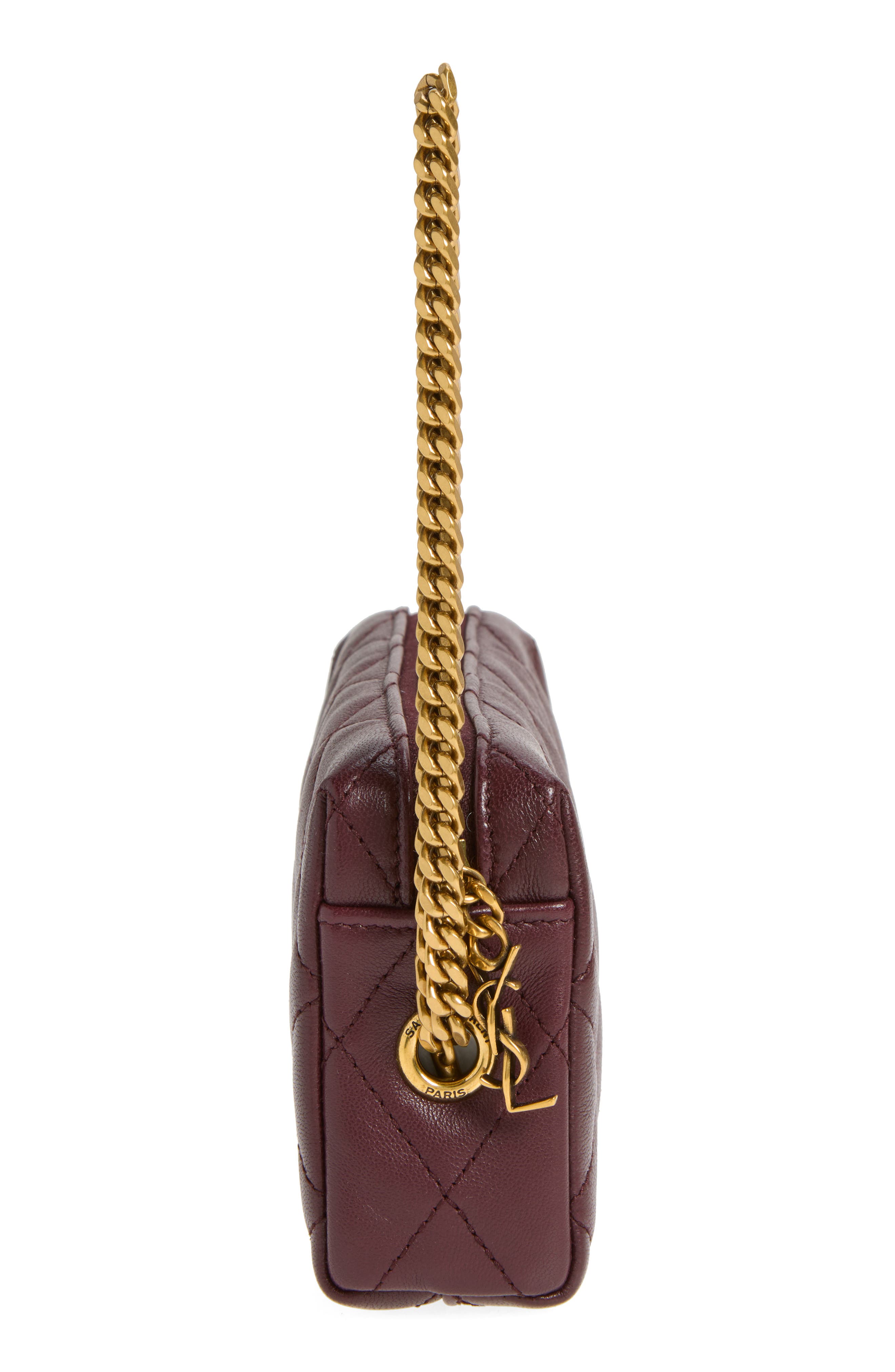 Cassandre Bijou Matelassé Leather Wristlet, Alternate, color, ROUGE CABERNET