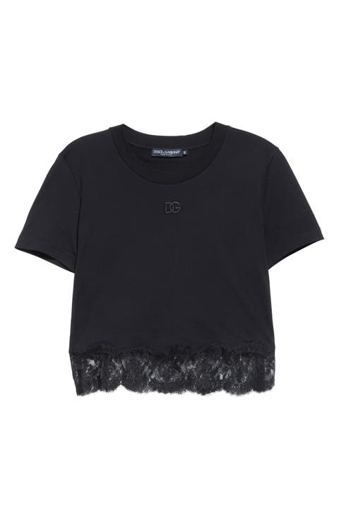 Logo Embroidered Lace Trim T-Shirt