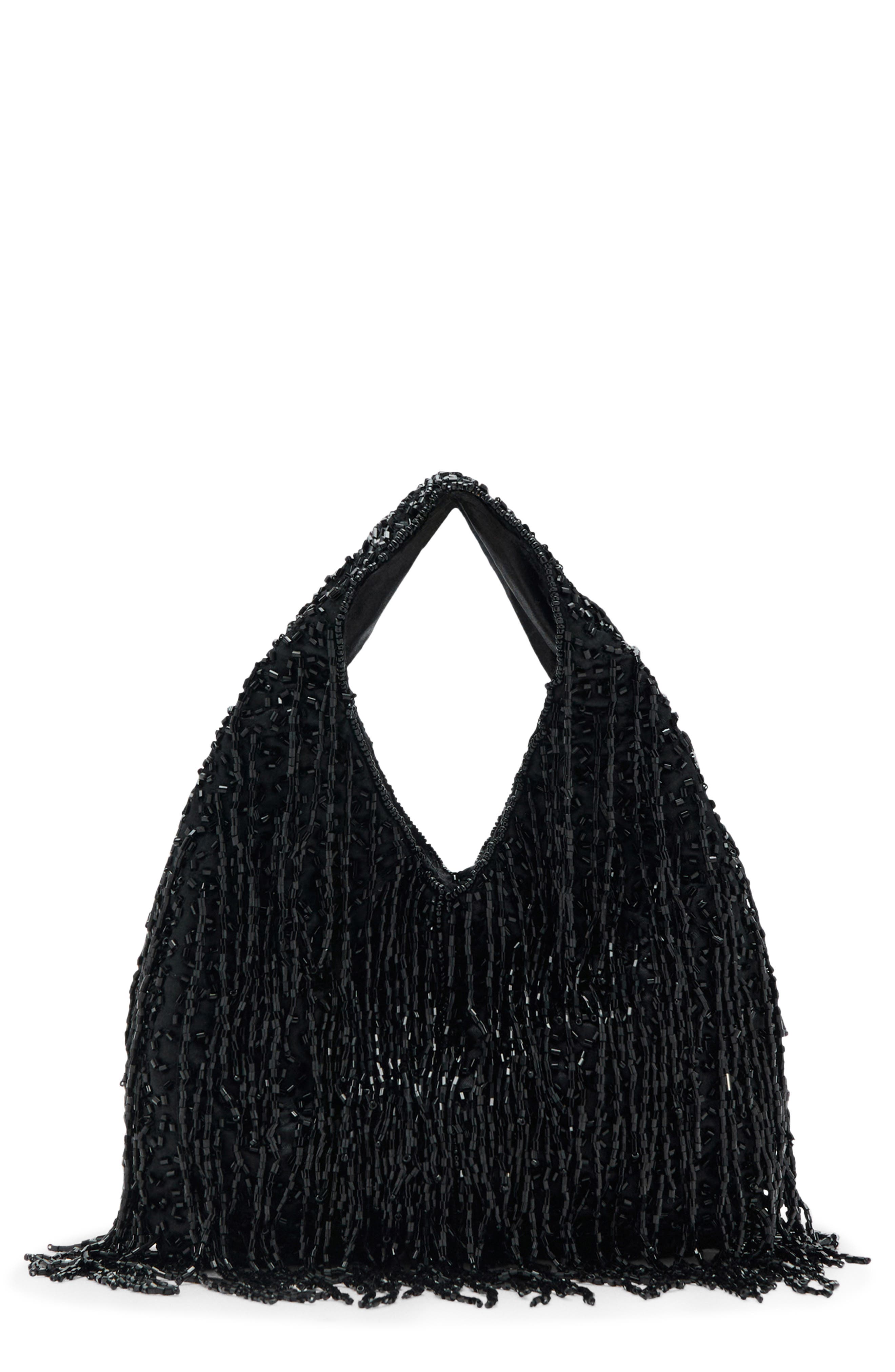 MANGO Fringed Handbag, Main, color, Black