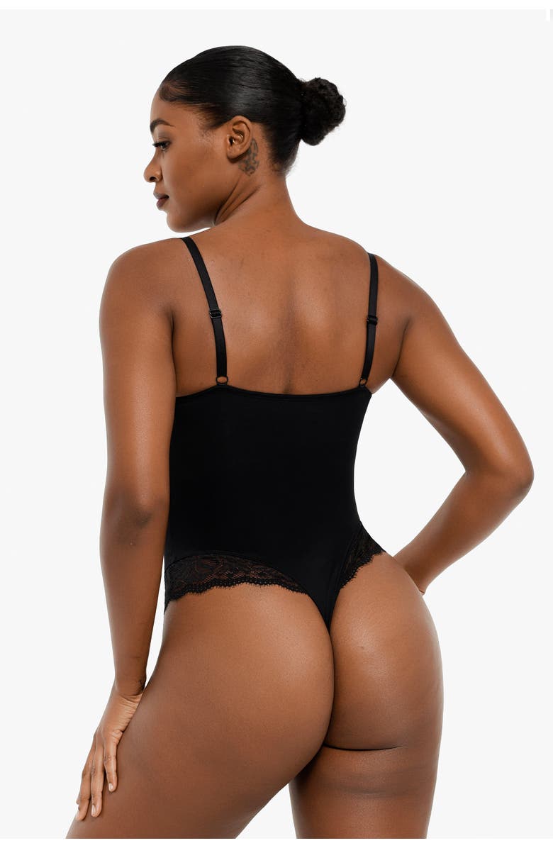 Popilush Shapewear Strappy Tummy Control Lace Inset Bodysuit, Alternate, color, Midnight Black