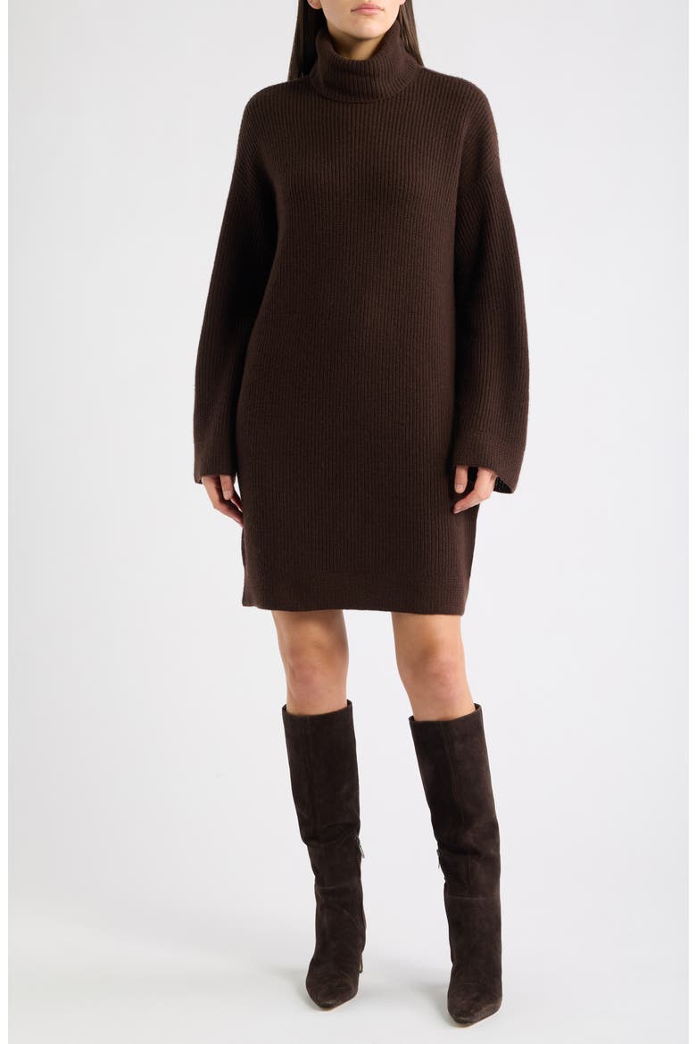 Wool & Cashmere Turtleneck Dress, Main, color, BROWN