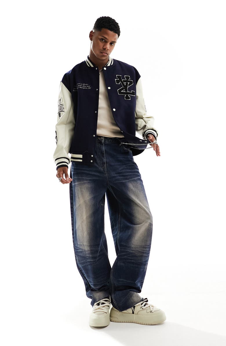 ASOS DESIGN Oversize Varsity Bomber Jacket, Alternate, color, 