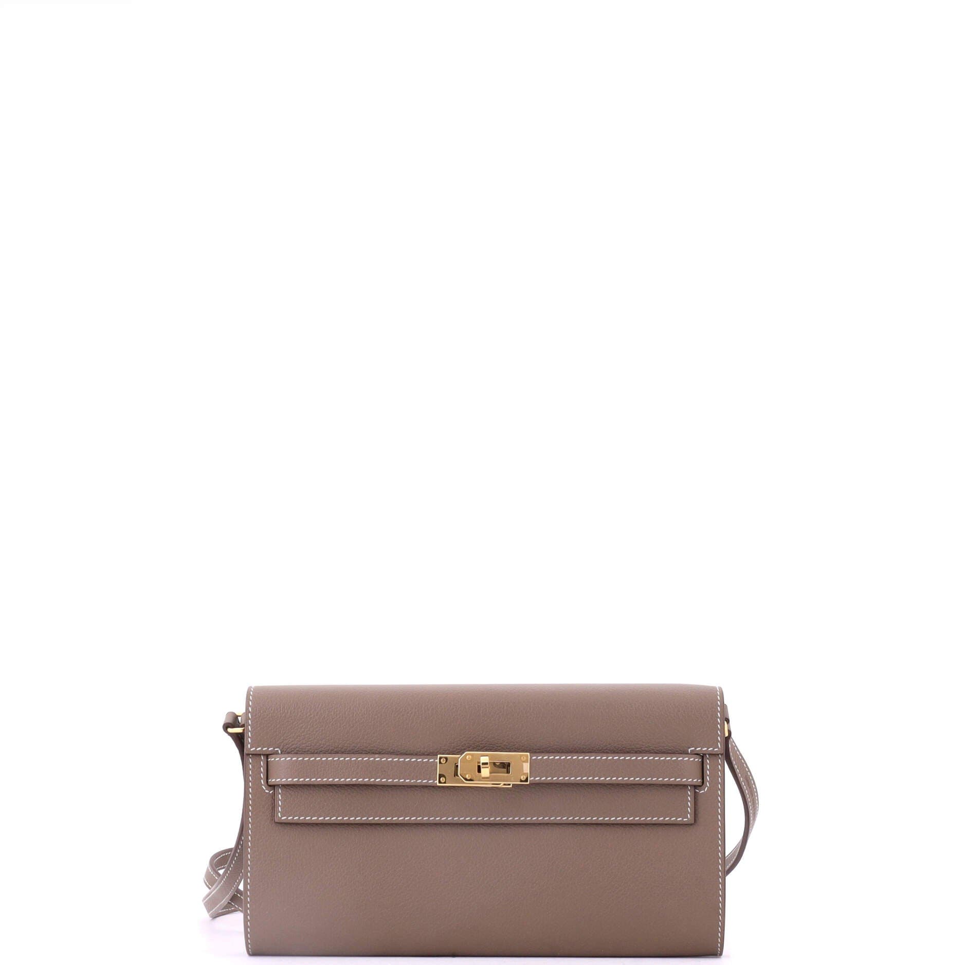 Pre-Owned Hermes Kelly To Go Wallet Evercolor, Main, color, Etoupe