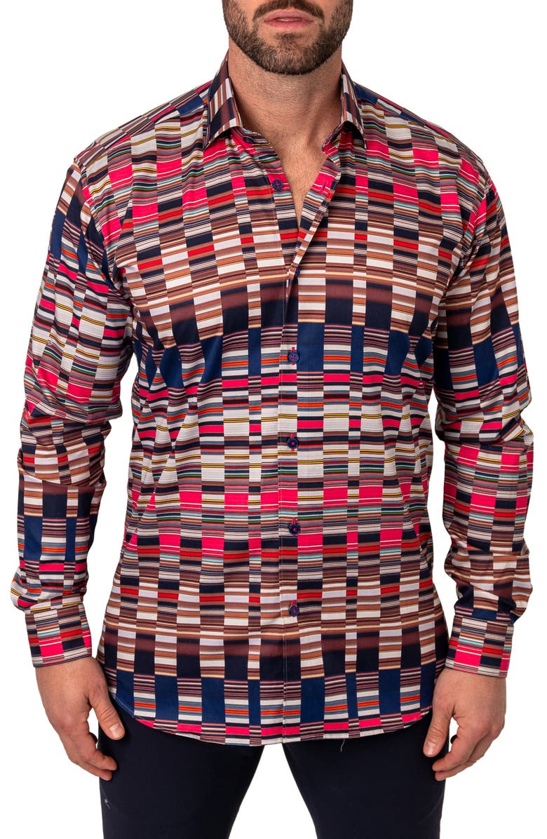 Maceoo Fibonacci Mirrors Cotton Button-Up Shirt, Main, color, Pink