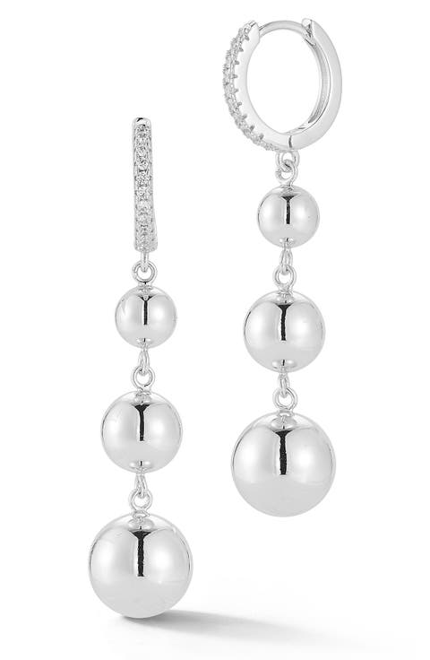 Graduated Ball Drop Huggie Hoop Earrings