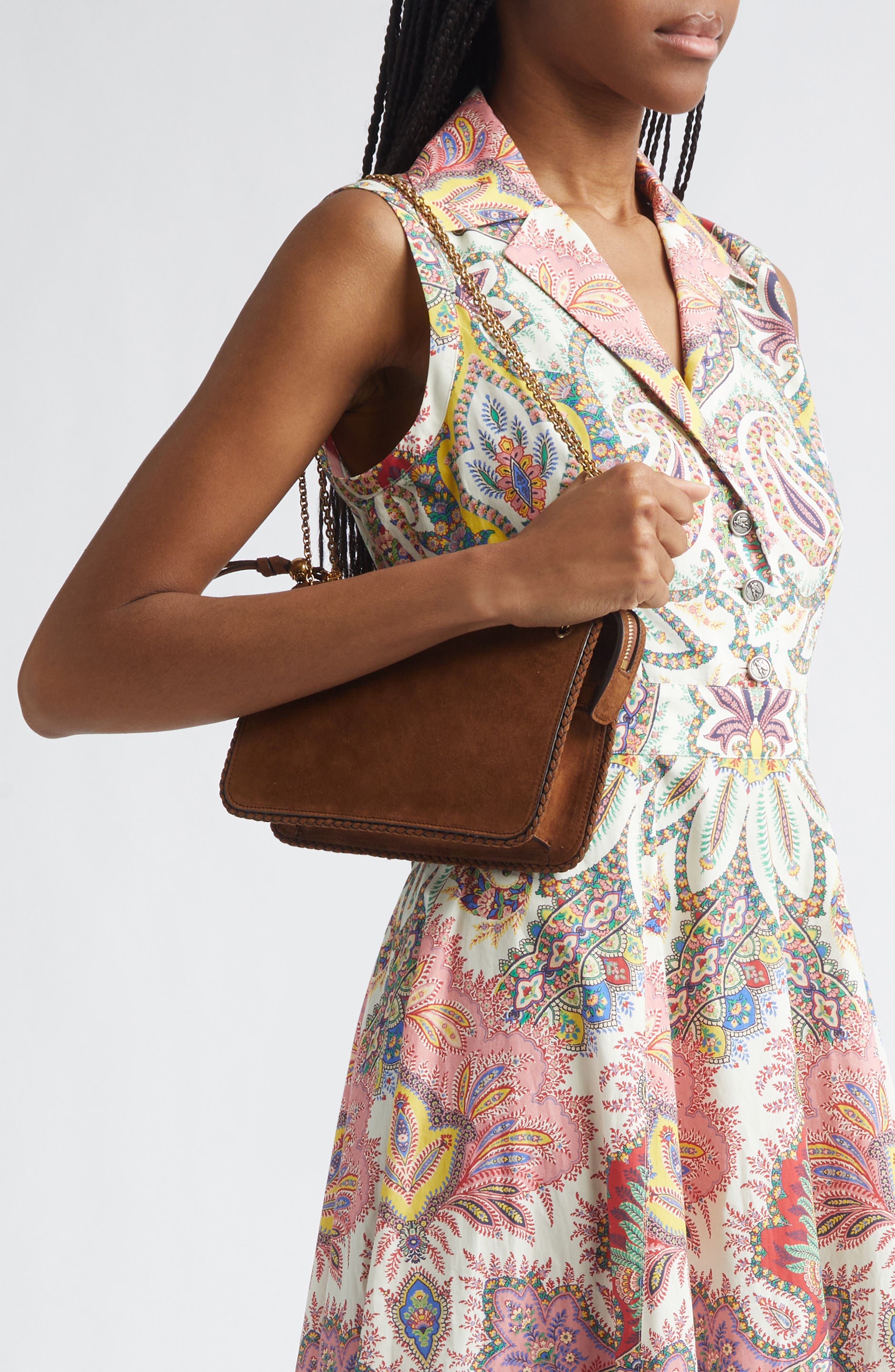 Etro Suede Crossbody Bag, Alternate, color, Ochre