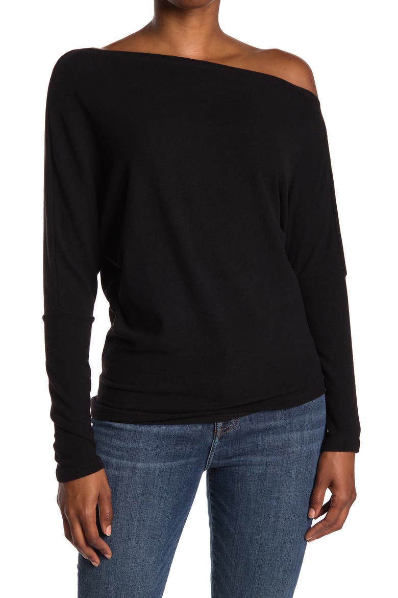 Off the Shoulder Long Sleeve Sweater, Main, color, BLACK