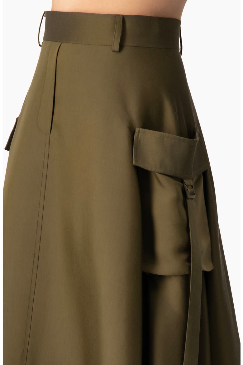 Cargo A-Line, High-Waist Pocket Midi Skirt in Structured Twill, Alternate, color, Olive Green