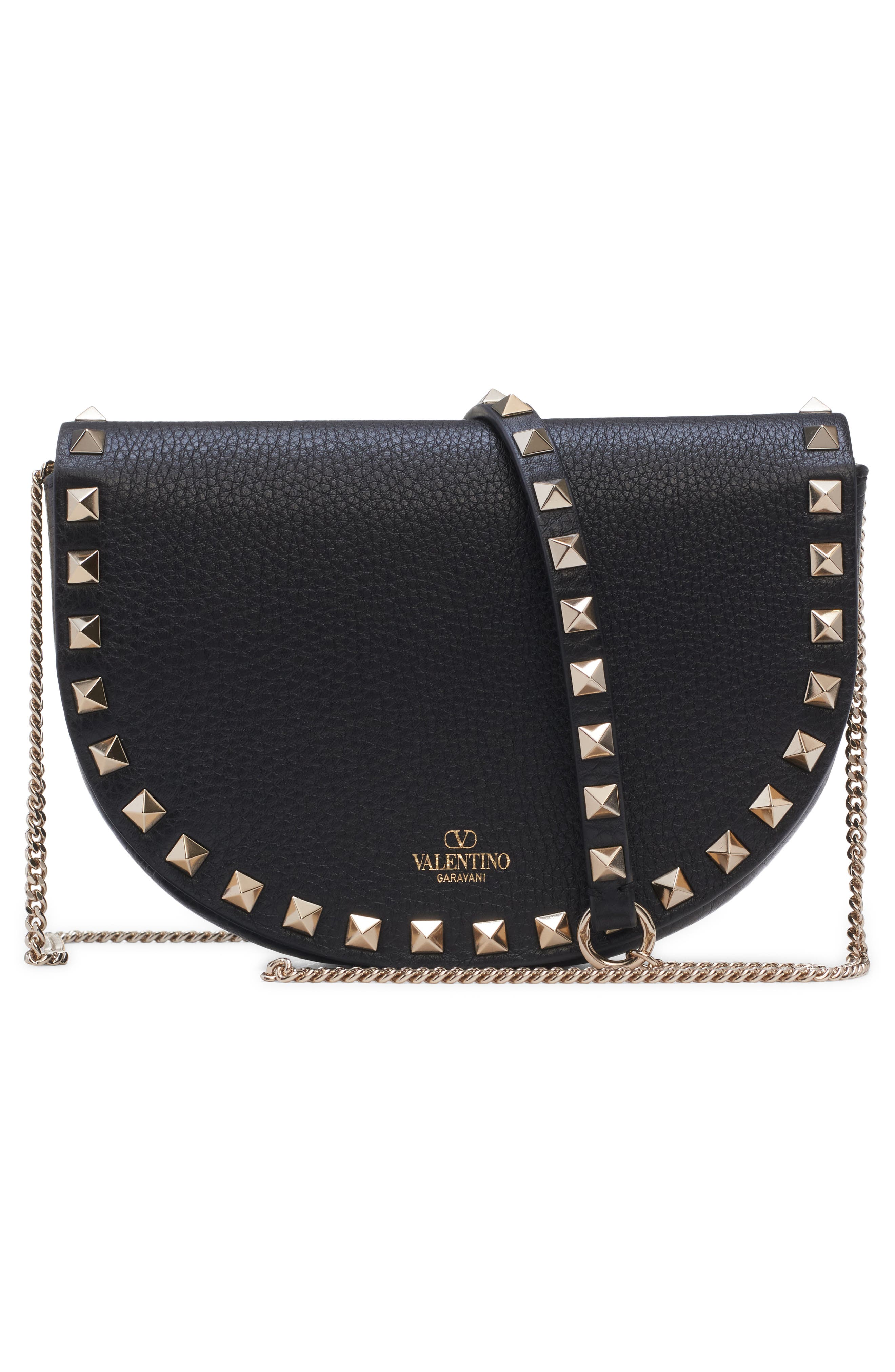Valentino Garavani Mini Rockstud Leather Saddle Crossbody Bag, Alternate, color, 