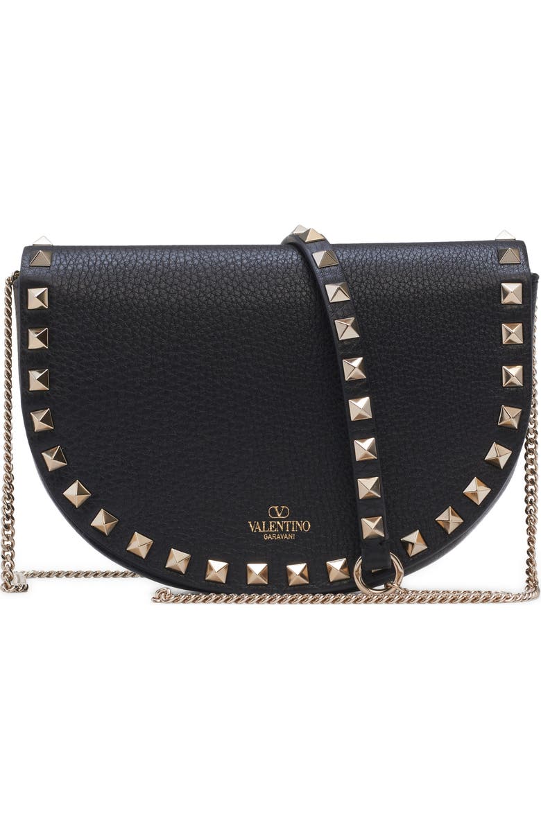 Valentino Garavani Mini Rockstud Leather Saddle Crossbody Bag, Alternate, color,