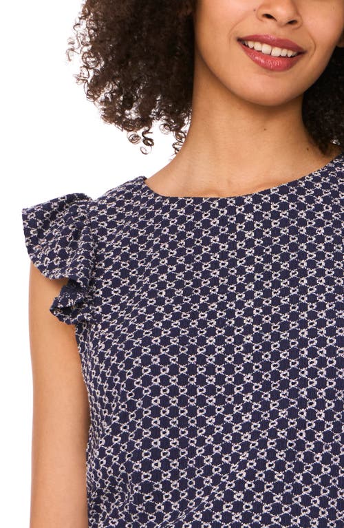 Cece Eyelet Flutter Sleeve Top In Blue