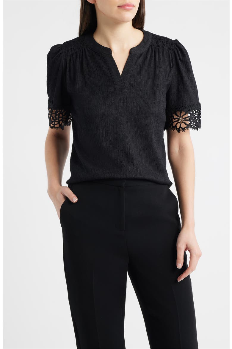 Lace Trim Crinkle Top, Main, color, ANNE BLACK