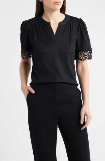 Lace Trim Crinkle Top