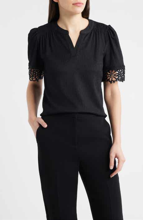 Lace Trim Crinkle Top