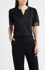 Anne Klein Lace Trim Crinkle Top