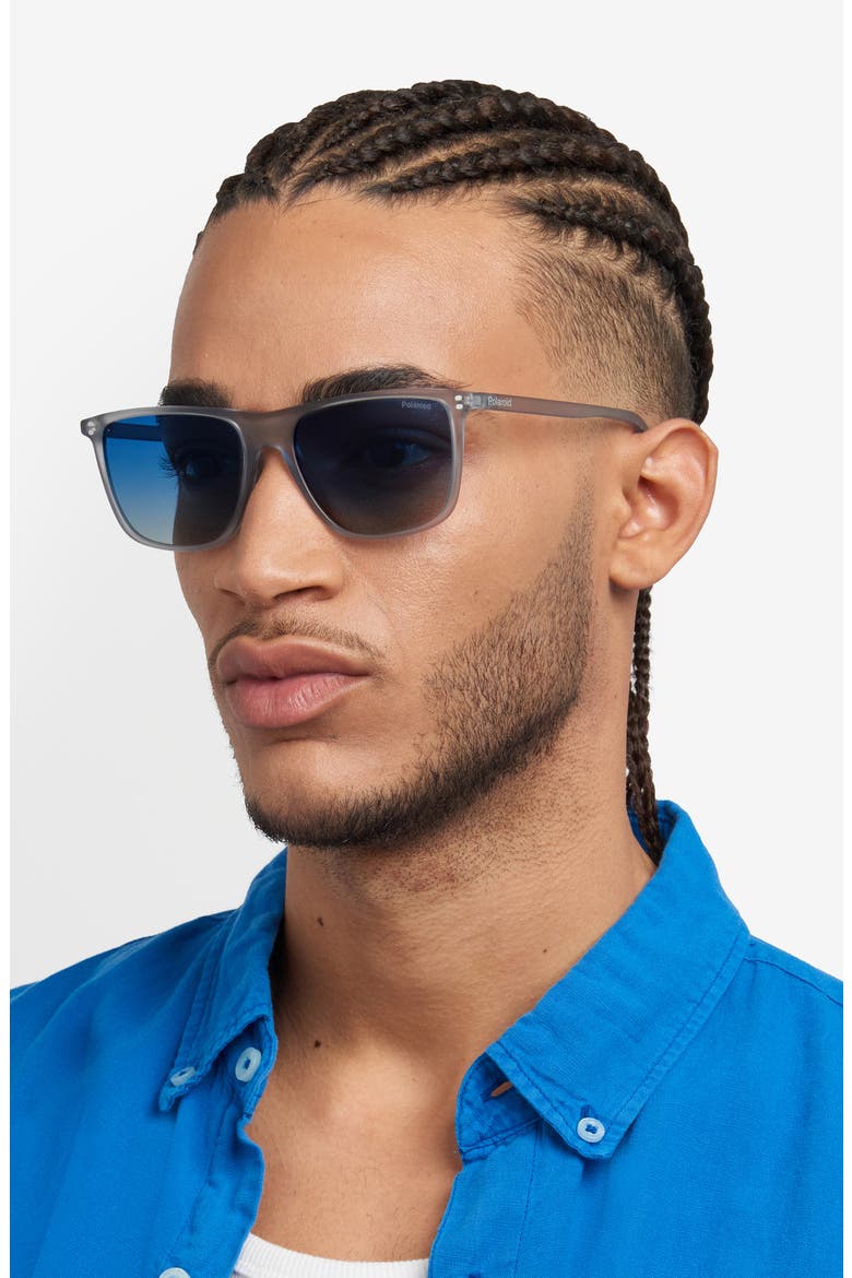 55mm Gradient Polarized Rectangular Sunglasses, Alternate, color, MATTE CRYSTAL/ BLUE SF POLAR