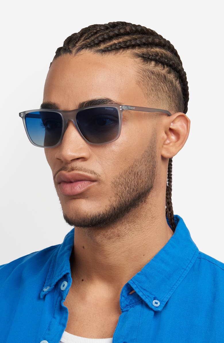 Polaroid 55mm Gradient Polarized Rectangular Sunglasses, Alternate, color, Matte Crystal/ Blue Sf Polar