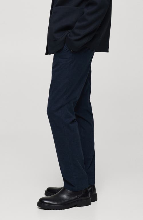 Mango Regular Fit Navy Flat Front Textured Stretch Cotton Pants In Blue