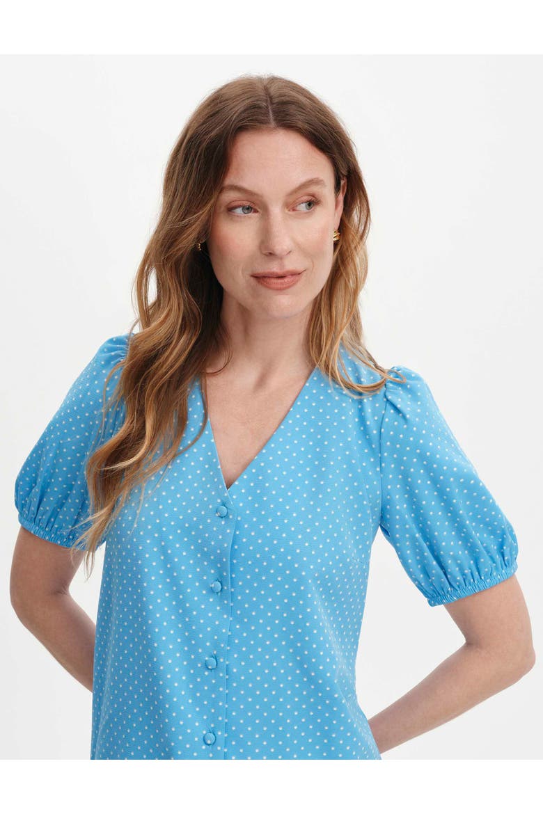 Fleur Short Sleeve Button Through Top, Alternate, color, Blue Spot